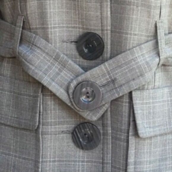 Kensie Gray Plaid Large Button Front Flap Pocket Belted Blazer Jacket - Picture 7 of 10
